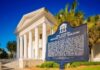 Senate Firewall Fractures After Sudden Death Florida Supreme Court Building with historic marker and white columns